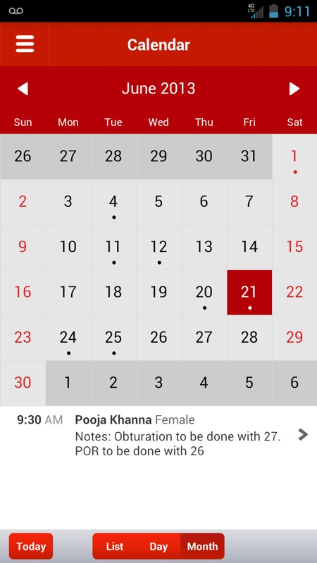 Lybrate Android App Calendar