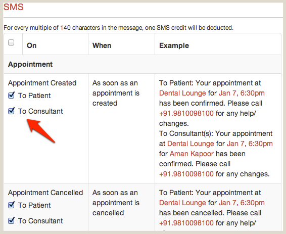 Consultant SMS Settings