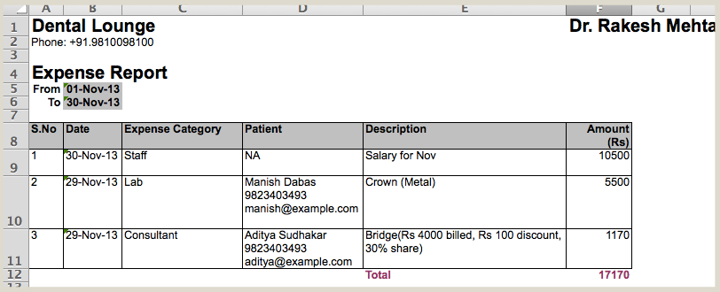 All Expenses Excel Report