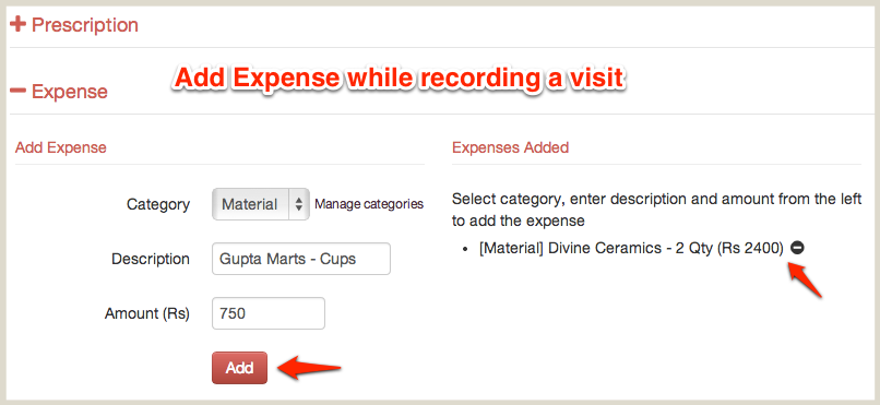 Add Expense while recording a visit