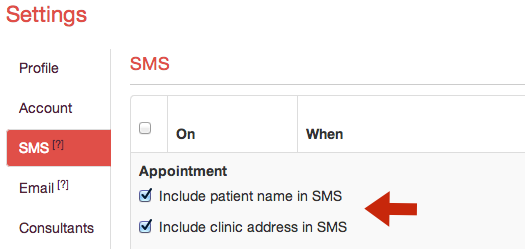 Appointment SMS Settings