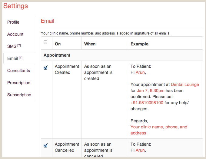 Email Settings