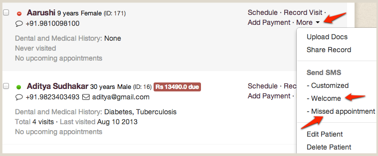 Welcome and Missed Appointment SMS